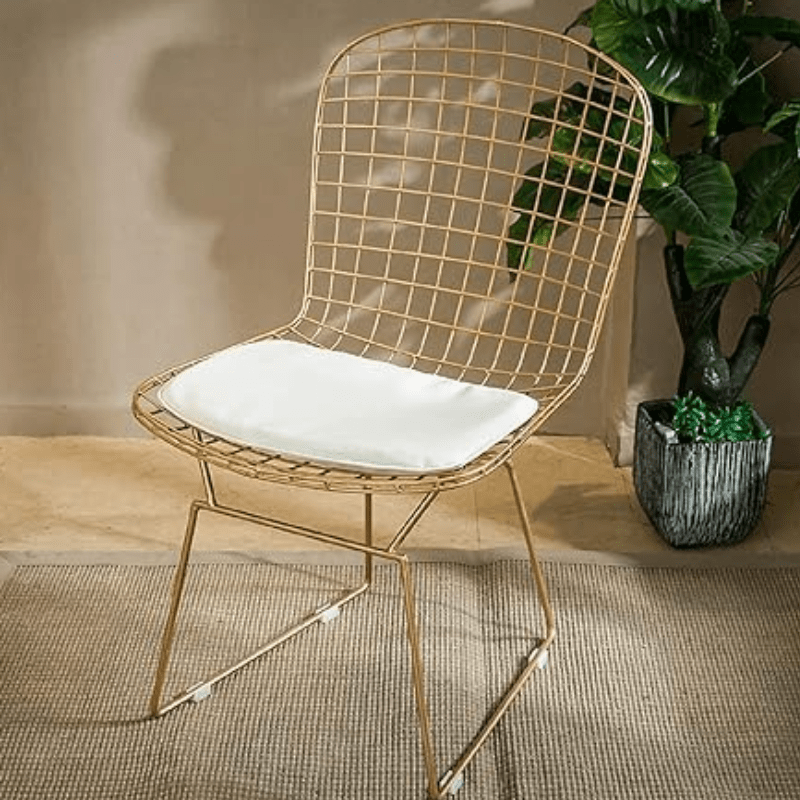 Al Ghani Gold Wire Metal Chair with White Cushion - Al Ghani Stores