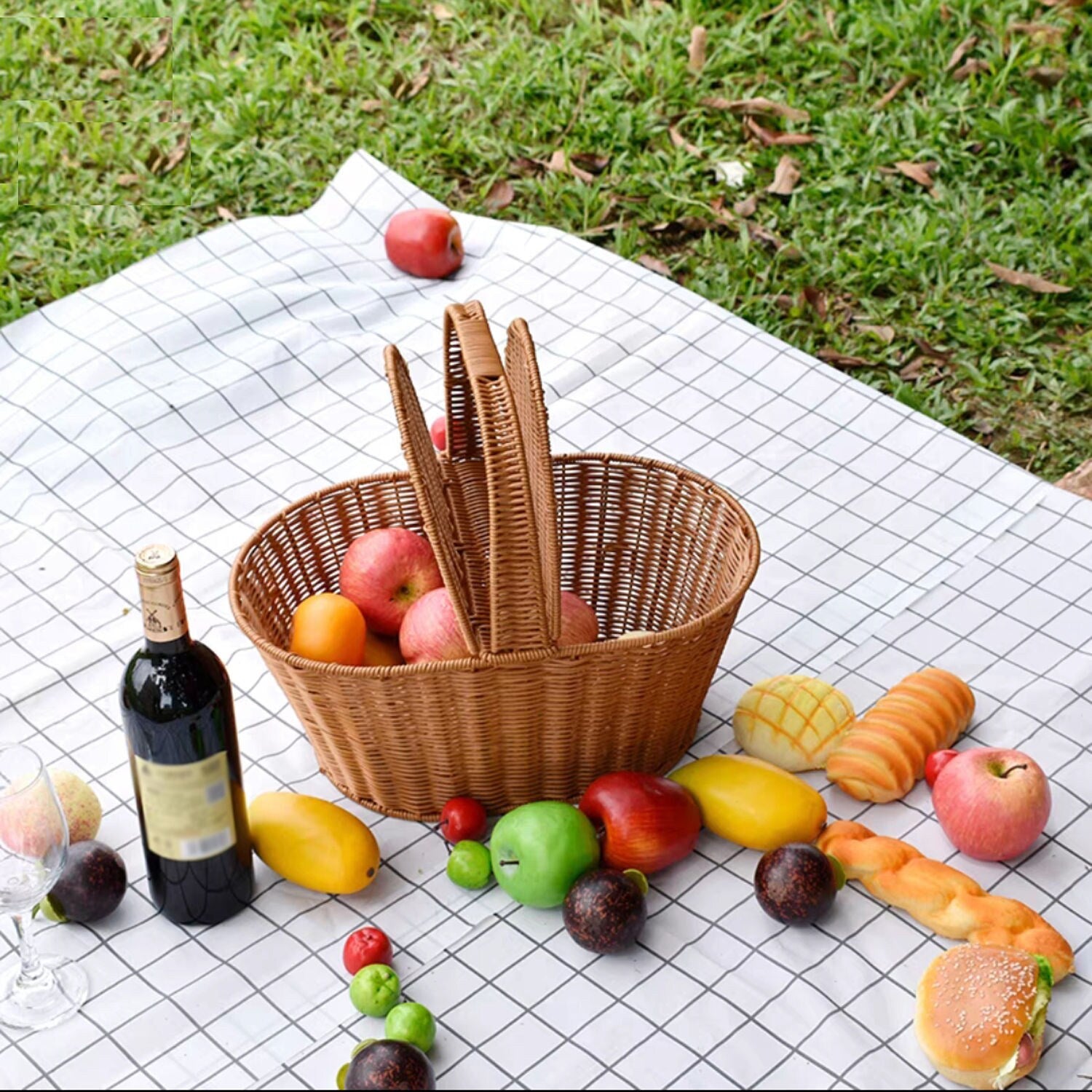 Handmade Rattan Picnic Wicker Basket with Handle  49x30x40cm