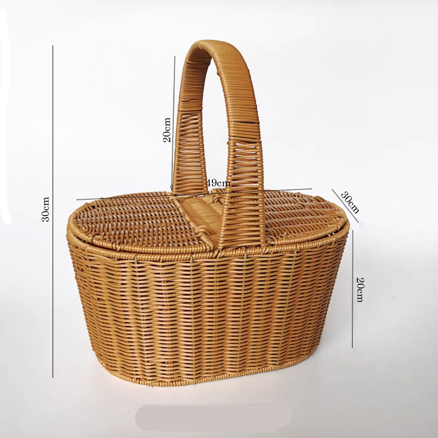 Handmade Rattan Picnic Wicker Basket with Handle  49x30x40cm