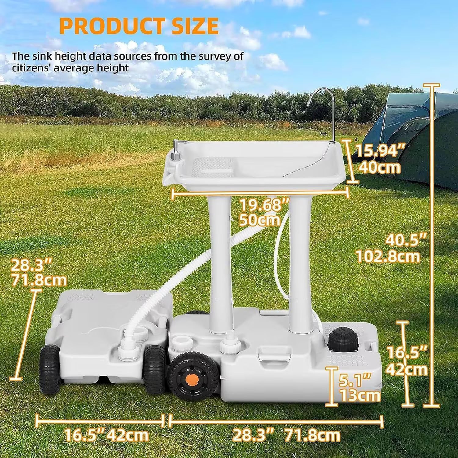 Portable Camping Hand Wash Sink with Wheels Dispenser 30L