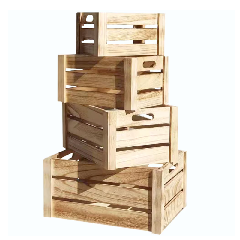 Wooden Storage Box with Handles Set of 4