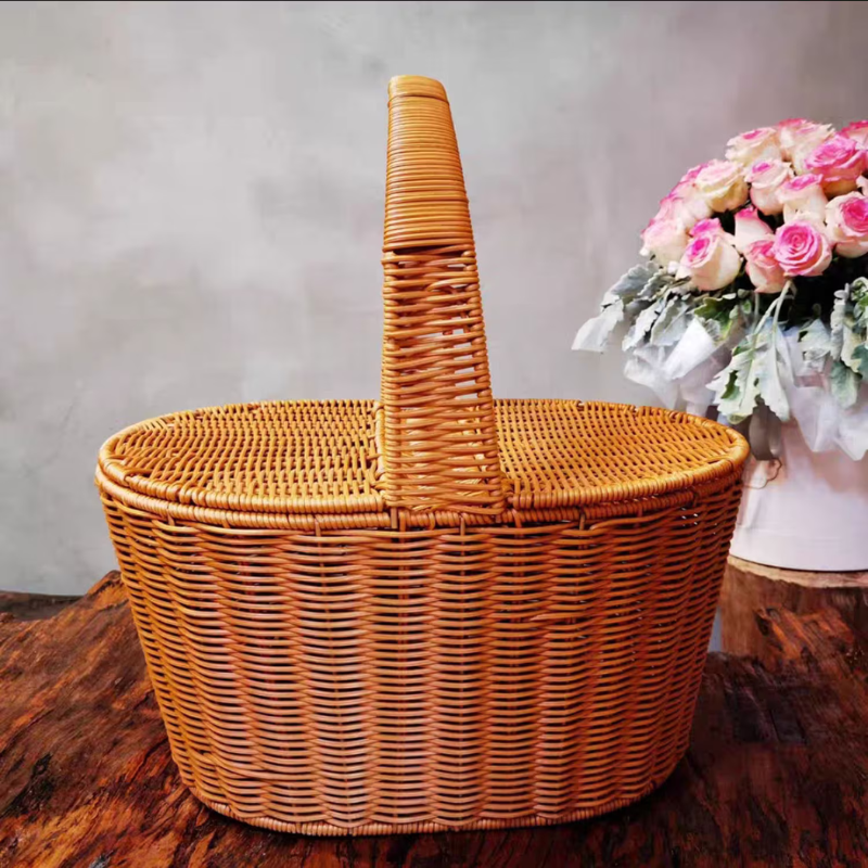 Handmade Rattan Picnic Wicker Basket with Handle  49x30x40cm