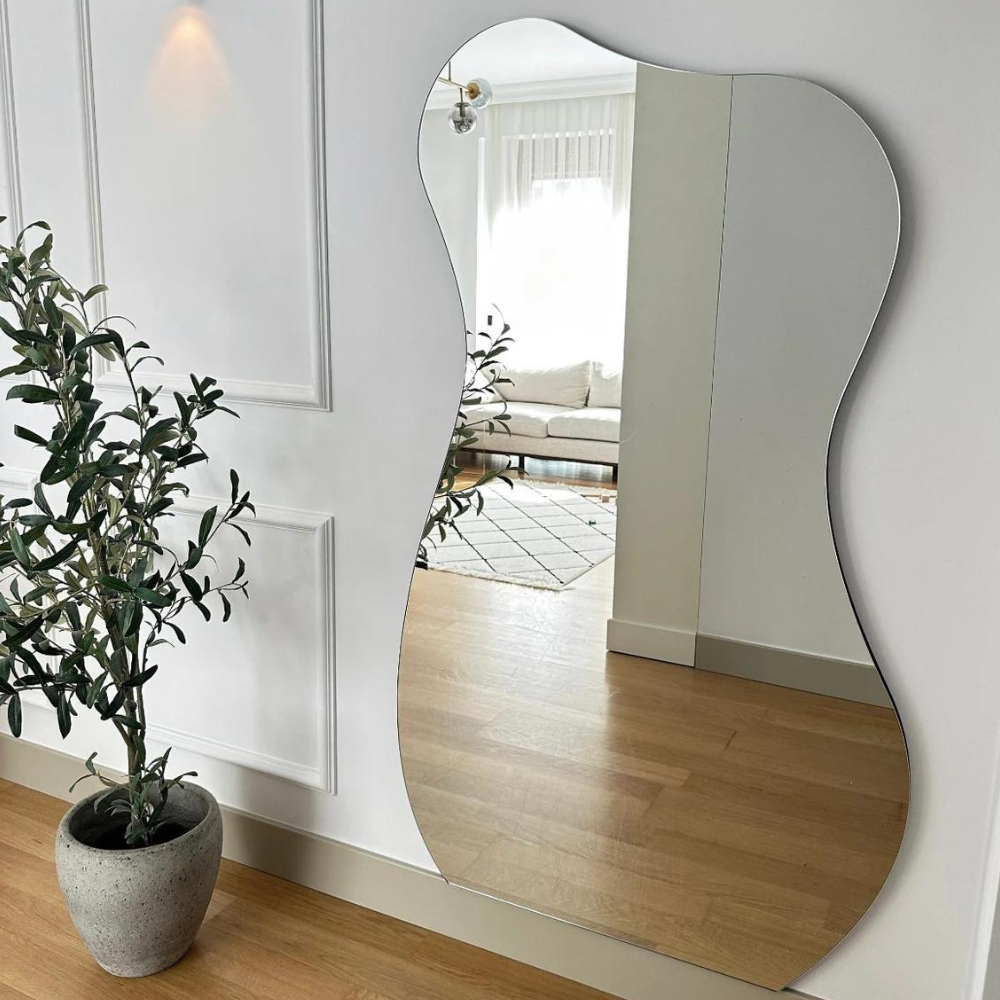 Frameless Irregular Floor Standing Mirror – Modern Minimalist Statement Piece