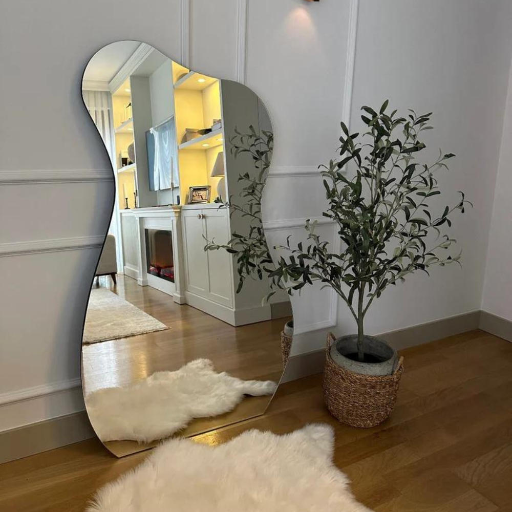 Frameless Irregular Floor Standing Mirror – Modern Minimalist Statement Piece