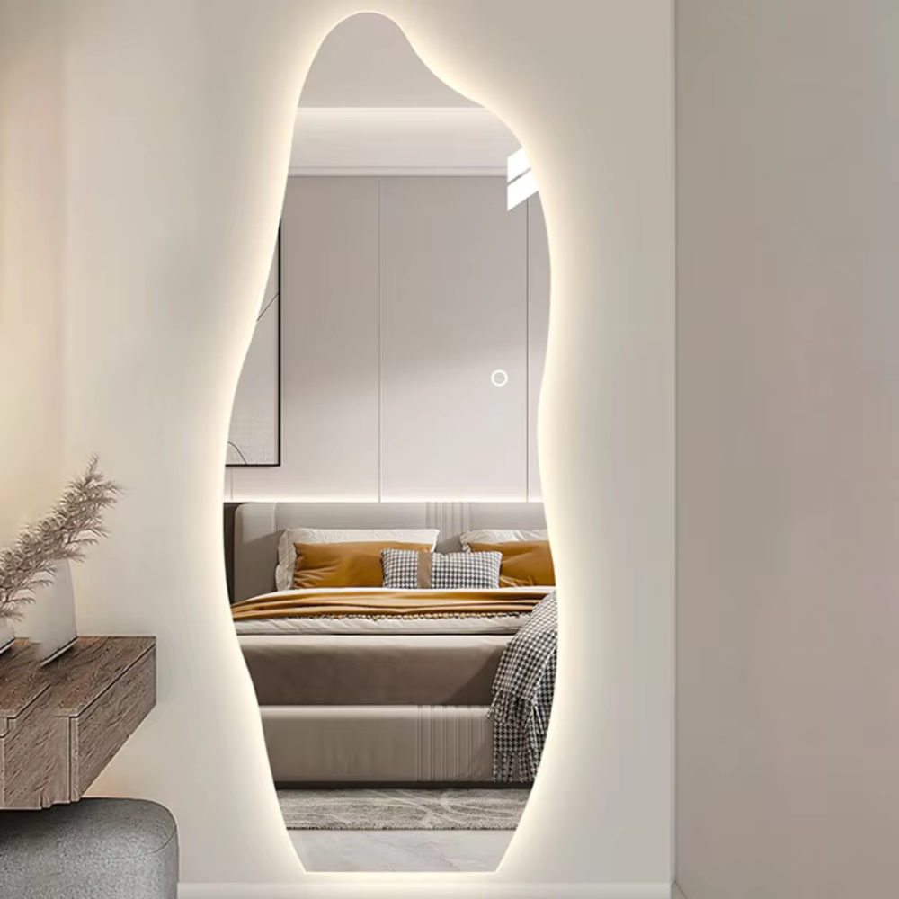 Full Length Mirror Light Led Nordic Living Room Creative Irregular Full Body Mirror Wavy Girls Miroir Mural Home Decoration