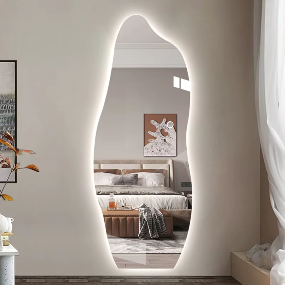 Full Length Mirror Light Led Nordic Living Room Creative Irregular Full Body Mirror Wavy Girls Miroir Mural Home Decoration