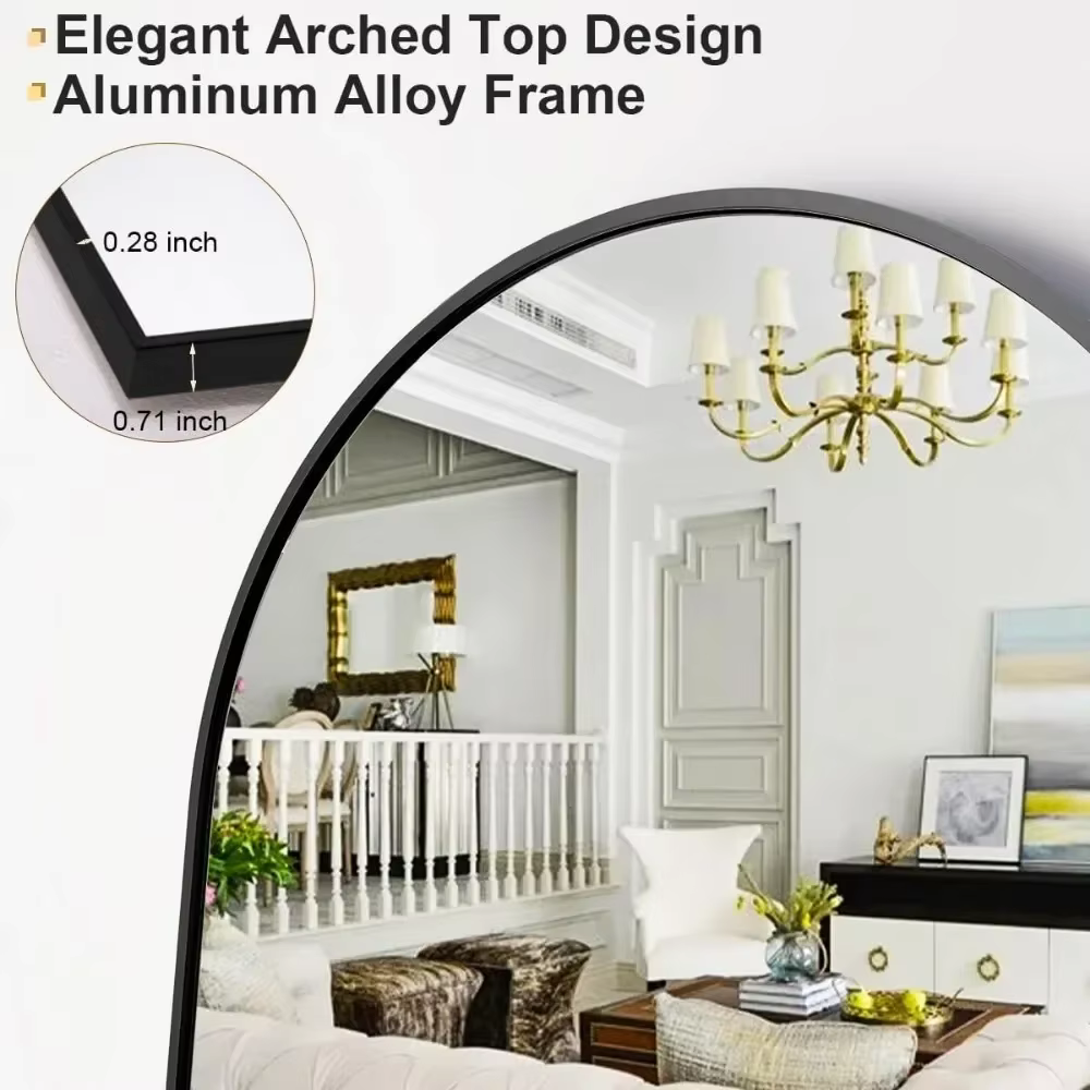 Arched Full Length Mirror with Stand Arched-Top Stand Bedroom Dressing Room Length Standing Leaning Mirrors