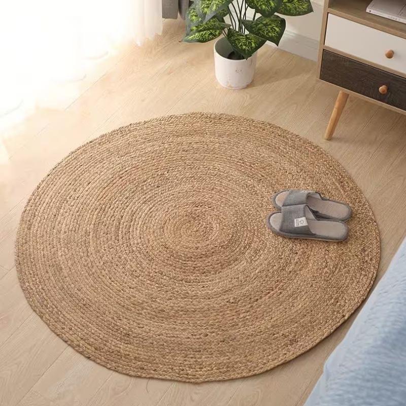 Natural Jute Rug Woven Carpet Beige 100x100 cm