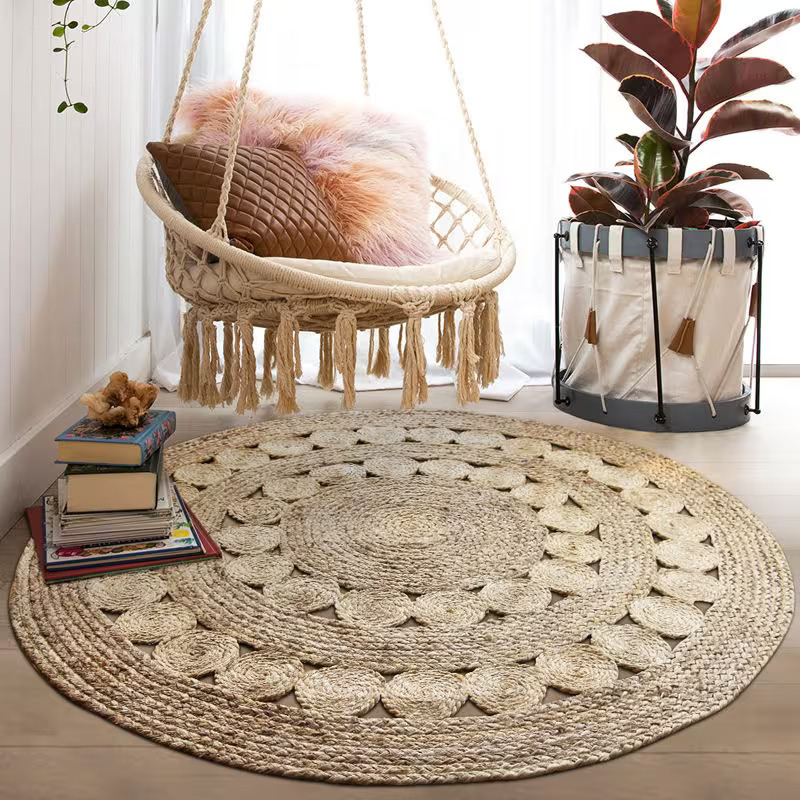 Natural Jute Round Carpet For Living Room Rug 120x120 cm