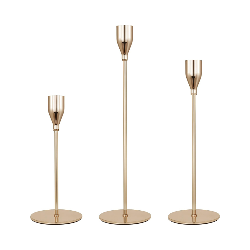 Candlestick Holders French Gold Modern Candle Holder for Taper Candles Set 3