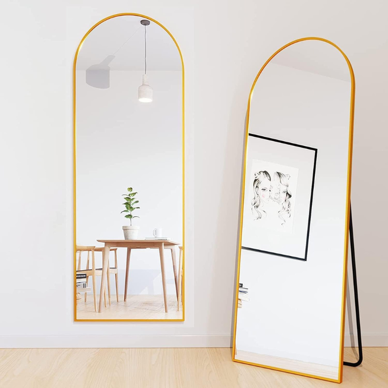Arched Full Length Mirror Wall Mounted Mirror Aluminum Alloy Frame Gold