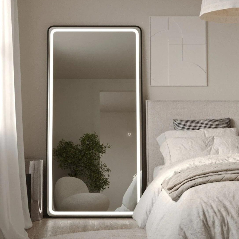 Black LED Rectangle Mirror with Rounded Corners Mirror