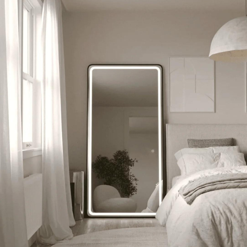 Black LED Rectangle Mirror with Rounded Corners Mirror