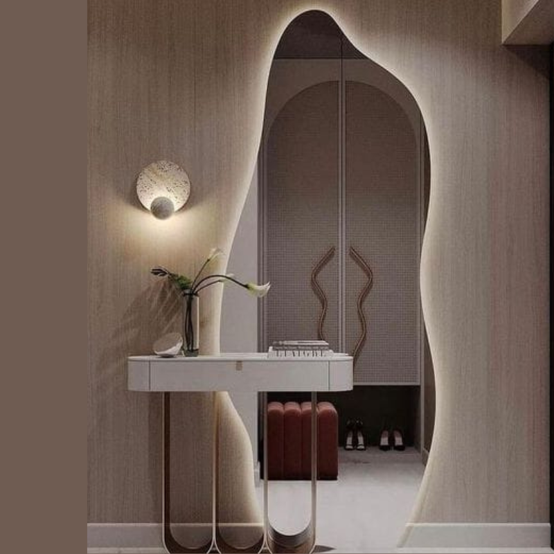 Full Length Living Room Mirror Backlit Irregular Shape Mirror