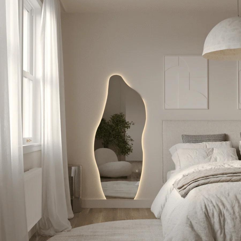 Full Length Living Room Mirror Backlit Irregular Shape Mirror