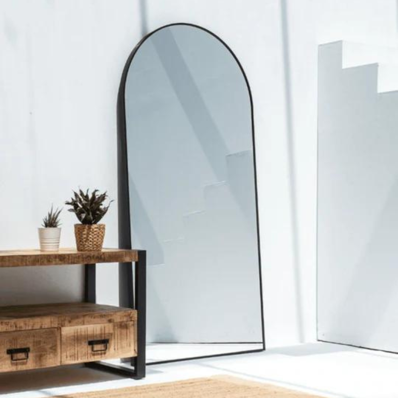 Arched Full Length Mirror Wall Mounted Mirror Aluminum Alloy Frame Black