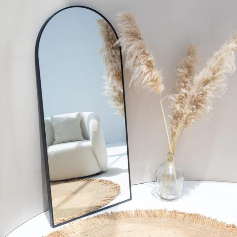 Arched Full Length Mirror Wall Mounted Mirror Aluminum Alloy Frame Black