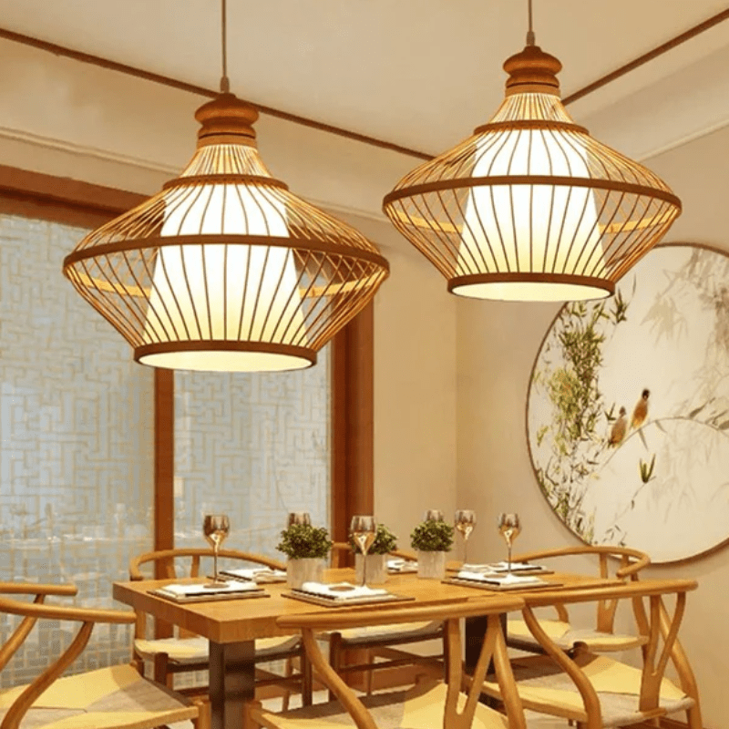 Al Ghani Natural Bamboo Material Lamp Shade Led Lights Rattan Ceiling Light Covers Pendant - Al Ghani Stores