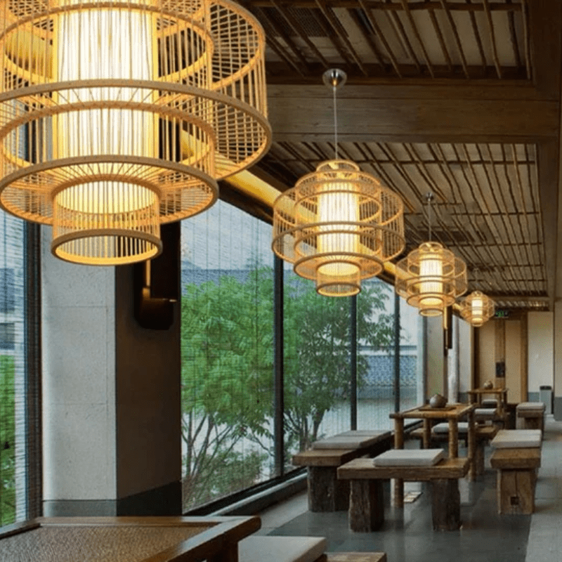 AL Ghani Natural rattan pendant light bamboo shade unique dinning room decorative holder - Al Ghani Stores