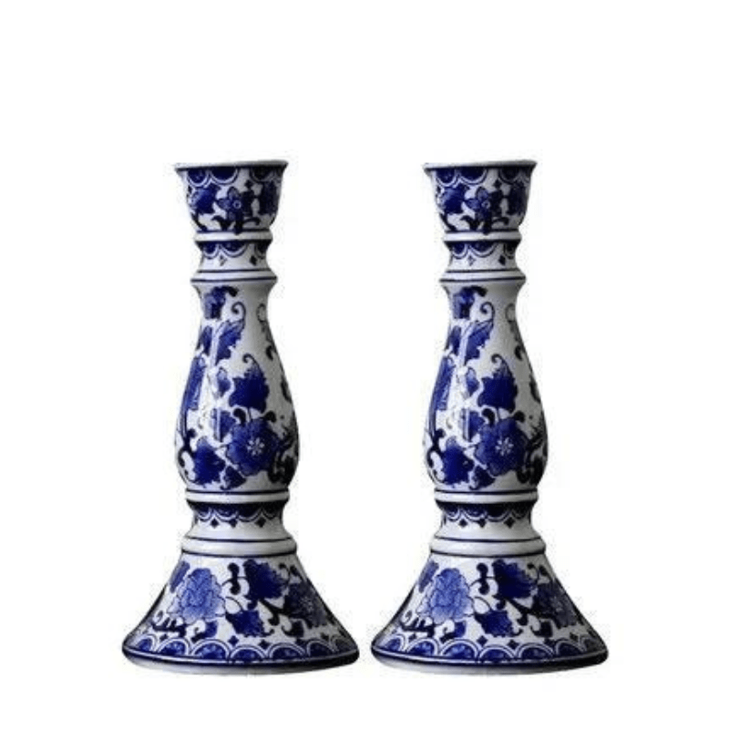 antique blue and white candle holders set of three - Al Ghani Stores
