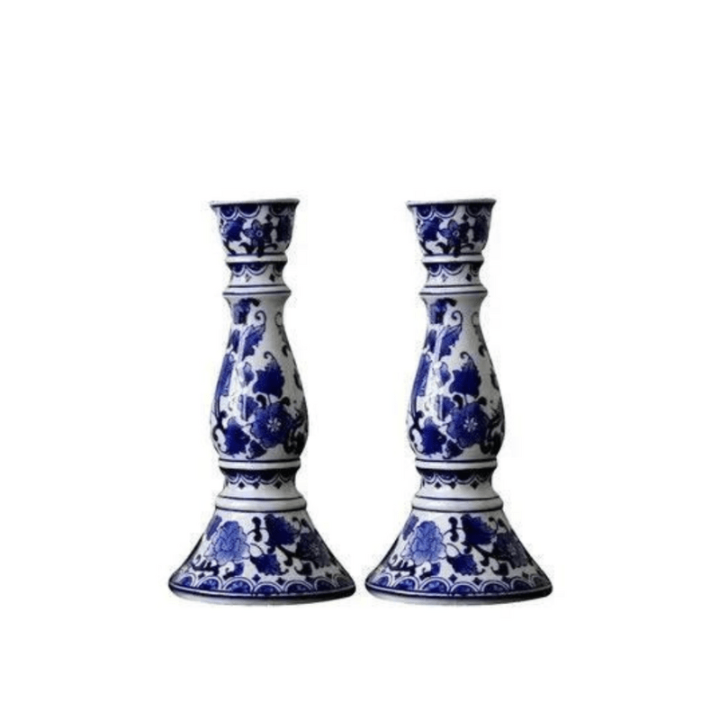 antique blue and white candle holders set of three - Al Ghani Stores