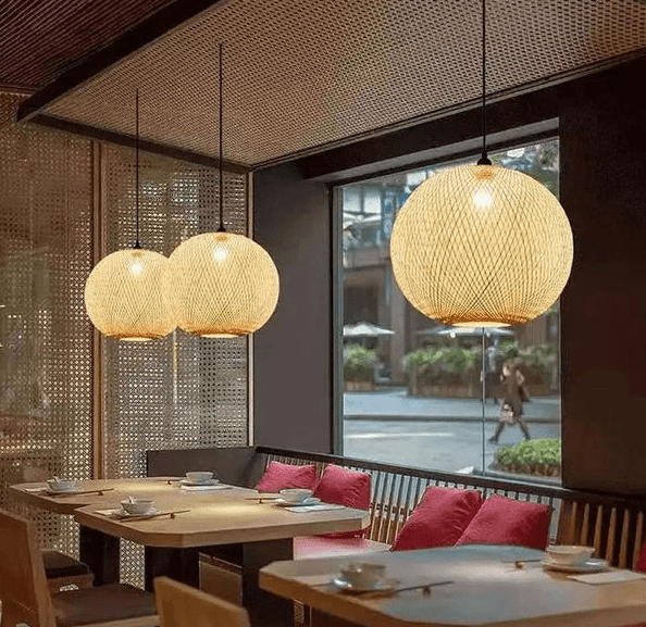 Bamboo Pendant Light fixtures Handwoven Light Pendant Round Bamboo Lampshade Light - Al Ghani Stores