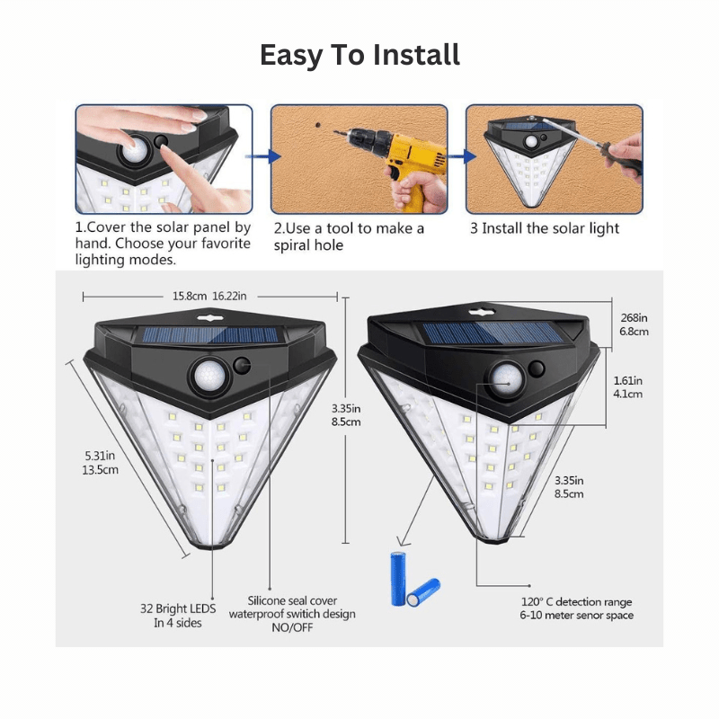 Blue carbon Solar Motion Sensor Lights Outdoor wall Light , Smart Sensor Control - Al Ghani Stores