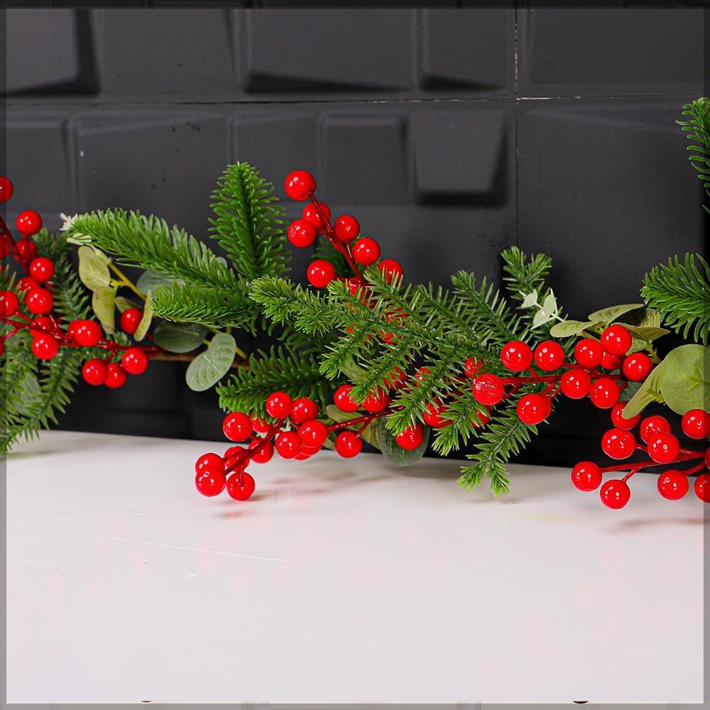 Christmas Tree Decoration Hangings Garlands Decoration Leaves and Flowers for Christmas (green red) - Al Ghani Stores