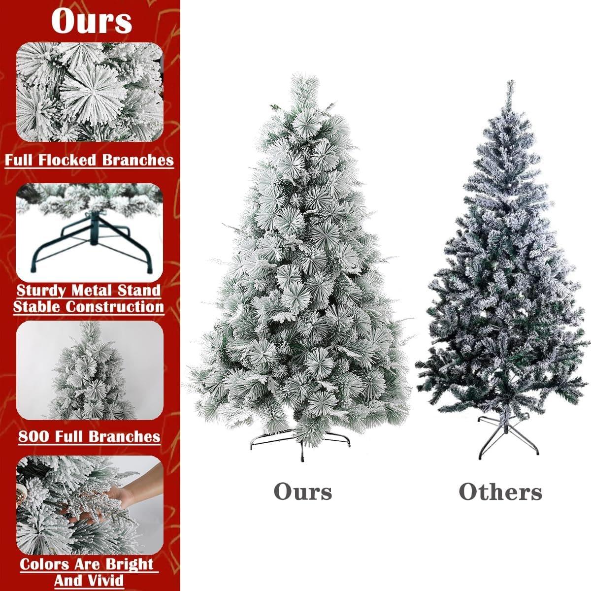 Christmas Tree White Flocked Snow Holiday Tree for Home and Office 150cm Tall Easy Assembly, Metal Stand - Al Ghani Stores
