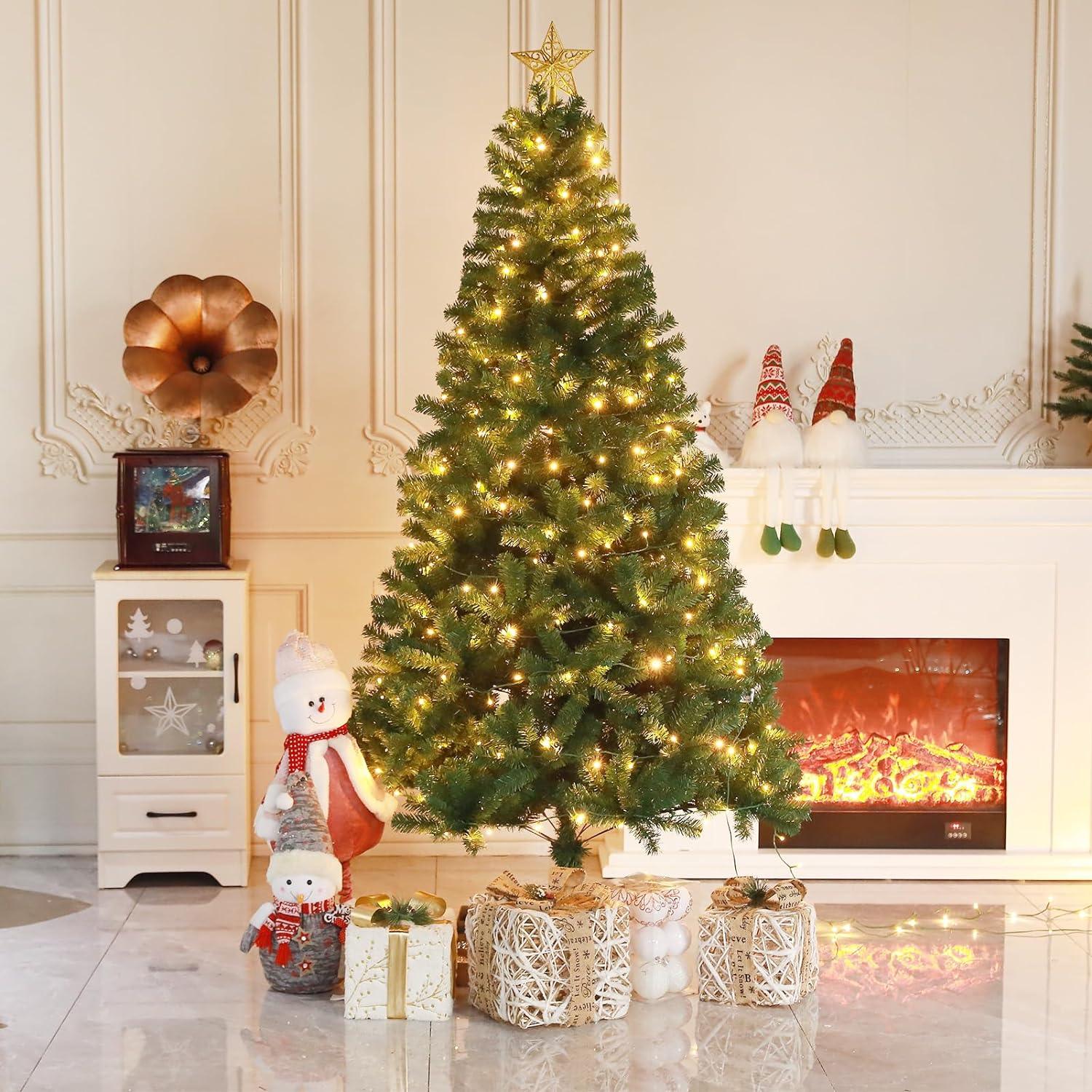Christmas Tree,8ft Artificial Christmas Tree with String Light Battery Operated Foldable Metal Stand, for Home Decoration 240cm - Al Ghani Stores