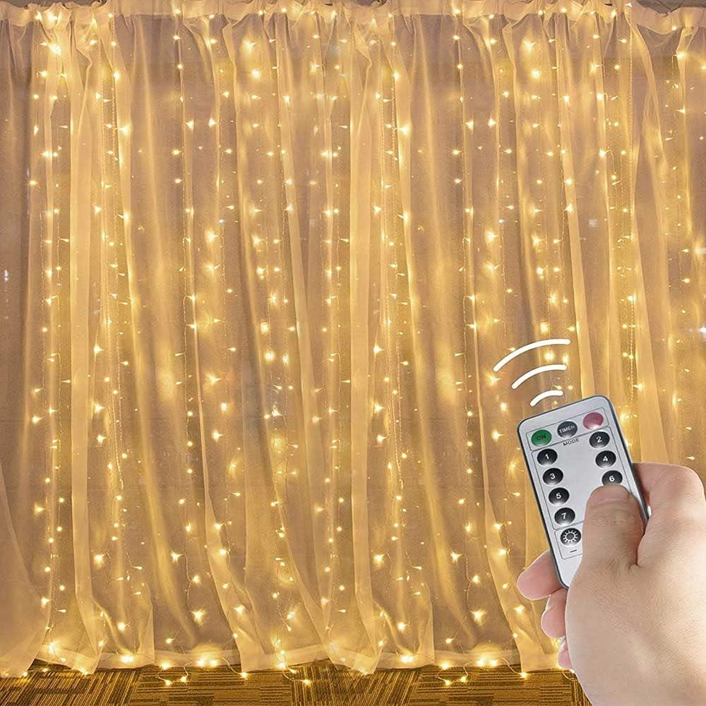 Curtain Window Fairy Lights - 300 LED Lights with 8 Modes Remote Control Timer Adjustable Brightness LED String Lights Outdoor Festival Decoration 3mx3m - Al Ghani Stores