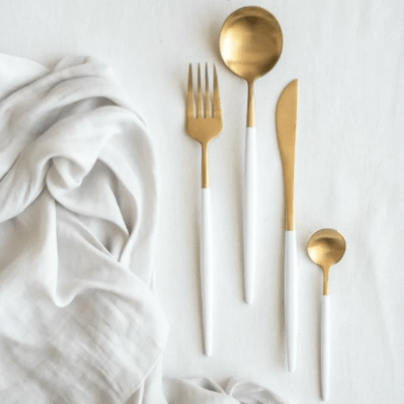 Cutlery White and Gold Set chrome metal - Al Ghani Stores