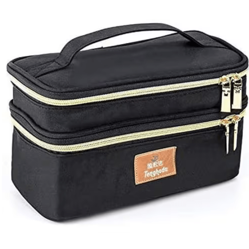 Double Zipper Cosmetic Organizer Bag - Black - Al Ghani Stores