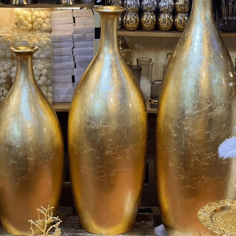 Fiber Glass Vase Set in a luxurious Gold Color SET OF 3 PCS - Al Ghani Stores