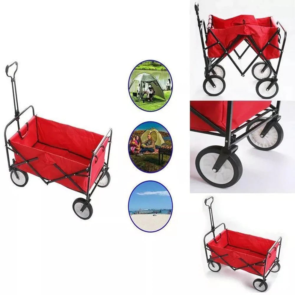 Folding Cart Heavy Duty Collapsible Folding Wagon Utility Shopping Outdoor Camping Garden Cart | RED - Al Ghani Stores