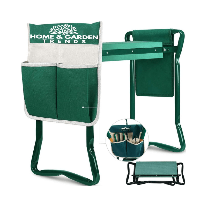 Folding Gardening Stool with 2 Large Tool Pouch, Green - Al Ghani Stores