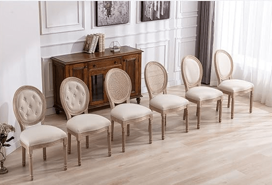 French Accent Chairs Vintage Fabric Dining Chairs for Living Room Bedroom Rattan Grey - Al Ghani Stores