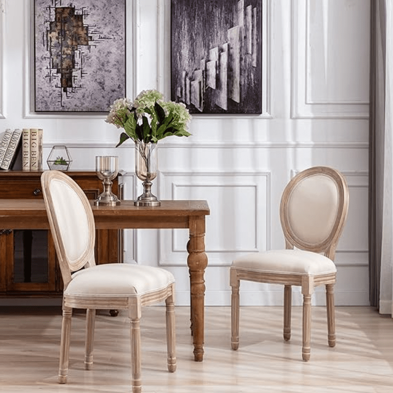 French Accent Chairs Vintage Fabric Dining Chairs for Living Room Bedroom Rattan Grey - Al Ghani Stores