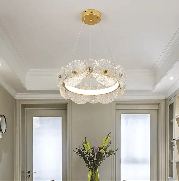 French design nordic gold flower pendant light lighting dining room bedroom ceiling luxury led glass modern crystal chandeliers - Al Ghani Stores