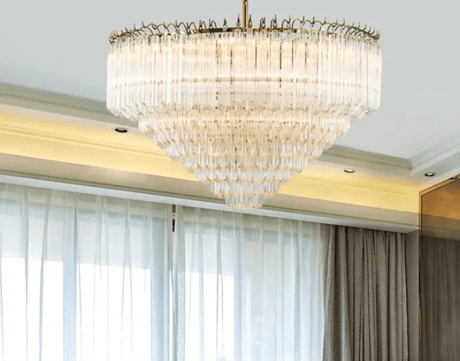 Golden Cone Chandelier Nordic Modern Household Fancy Lamp Shiny Crystal LED Light Luxury K9 Chandelier - Al Ghani Stores