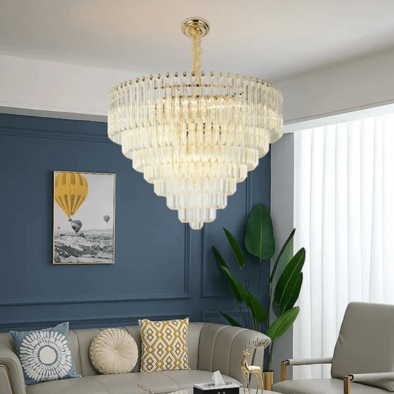 Golden Cone Chandelier Nordic Modern Household Fancy Lamp Shiny Crystal LED Light Luxury K9 Chandelier - Al Ghani Stores