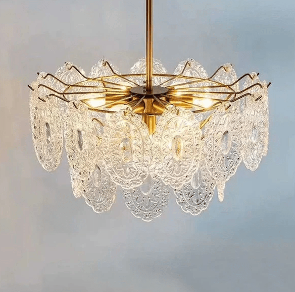 Hanging Glass Pendant Light Gold Finished Dining Room Light Fixtures Chandelier - Al Ghani Stores