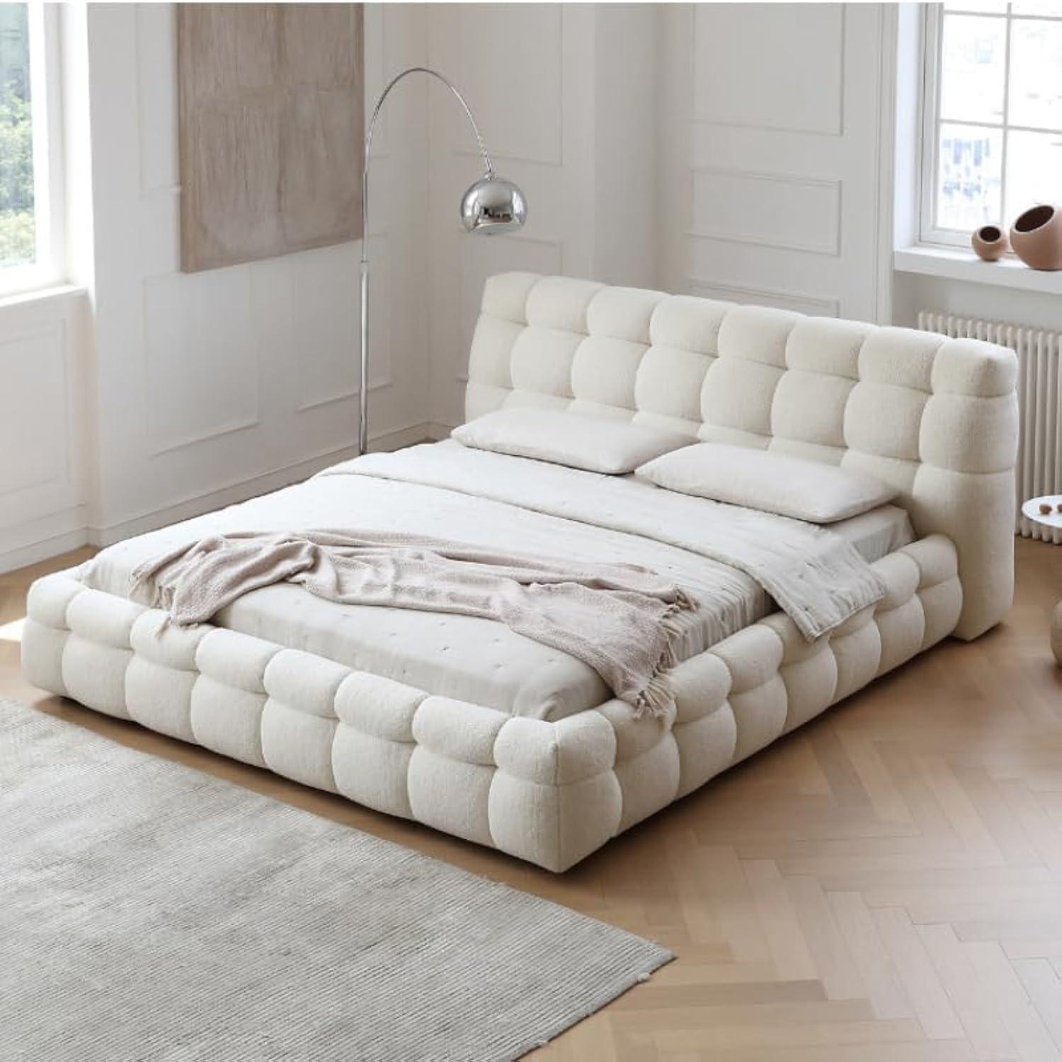 Italian Cloud Style Luxury King Size Bed With Mattres High-Density Sponge Filled with Medical Mattress (Cream White) - Al Ghani Stores