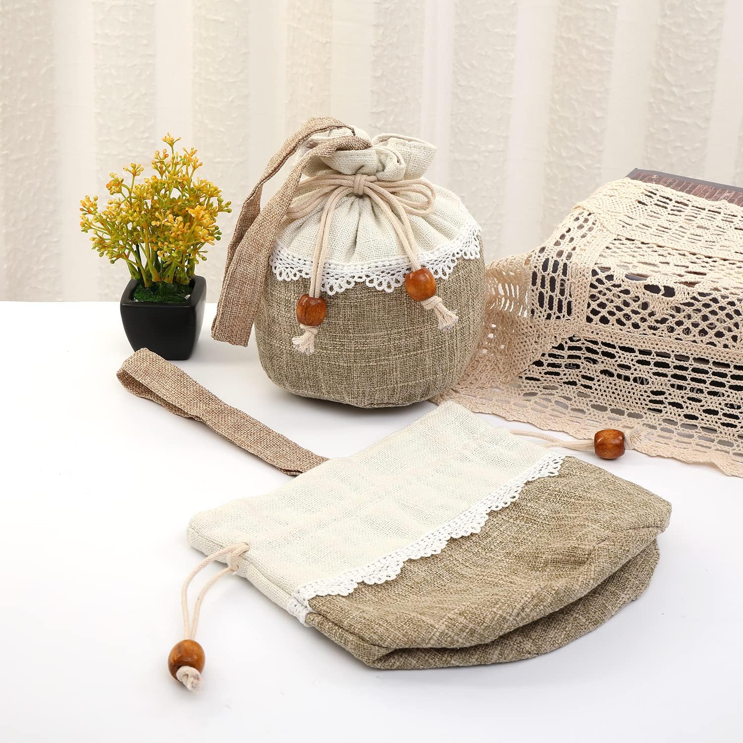 Jute Pouch Burlap and Lace And Handle - Al Ghani Stores