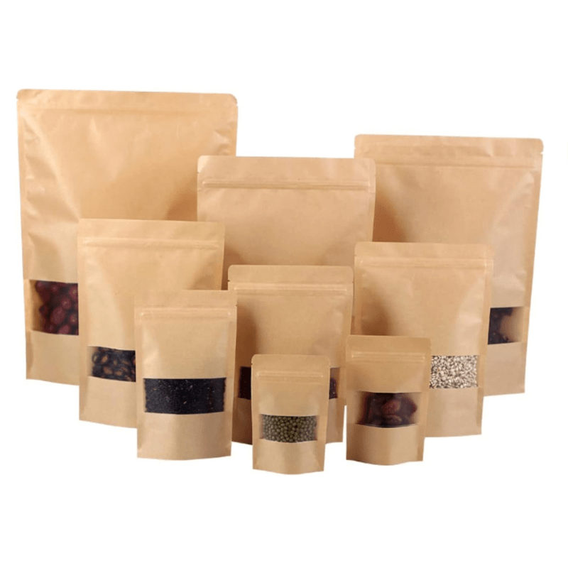 Kraft Bags with Window Stand Up Bag 50-Pieces - Al Ghani Stores