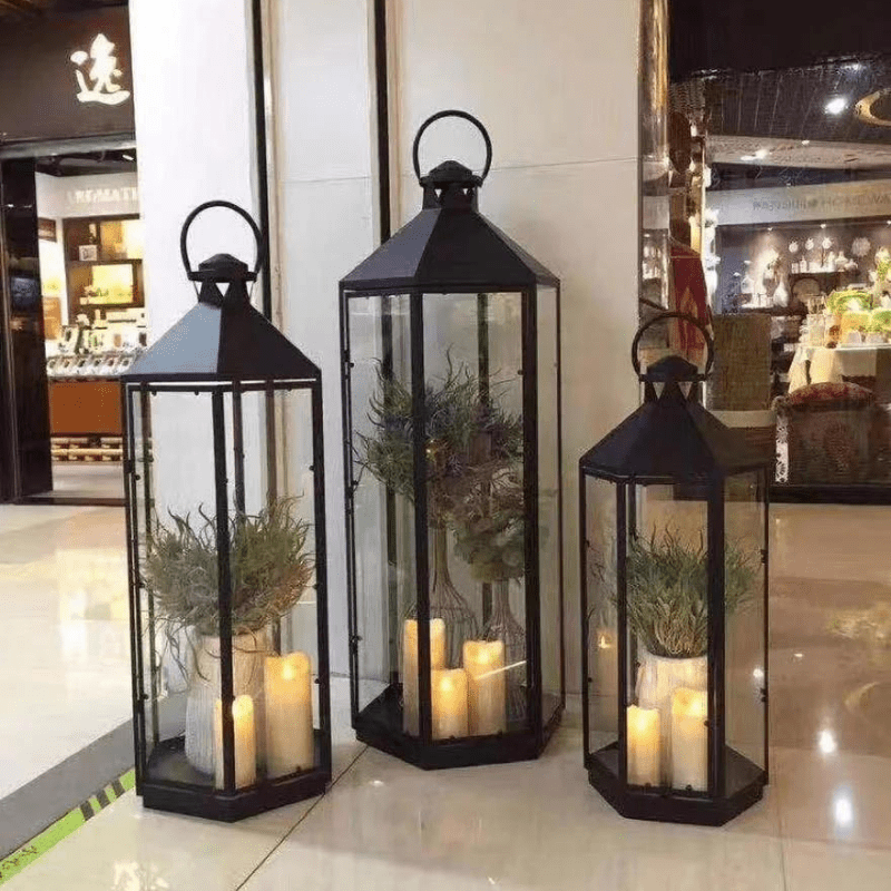 Lantern Candle Holder Metal Glass Crafts Creative Candle Holder Decoration 3 PCS SET - Al Ghani Stores