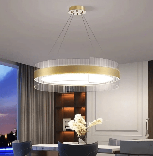 Living room stainless steel LED round chandeliers bedroom acrylic pendant lights - Al Ghani Stores