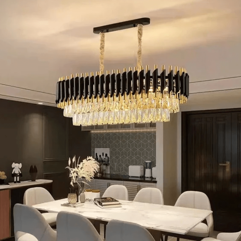 Luxury Chandelier Modern Hanging Oval Pendant Light Crystal Black Lamp LED Chandelier - Al Ghani Stores