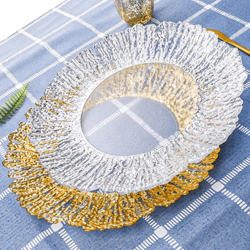 Luxury Glass charger plate big round Flower Style Charger Plate - Al Ghani Stores