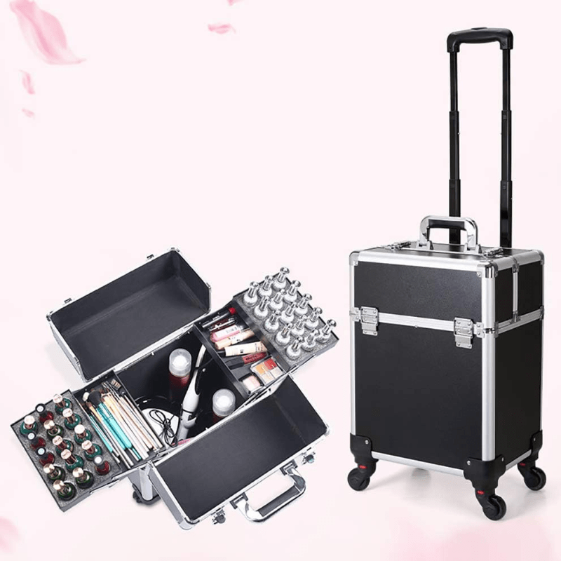 Makeup Trolley Case Aluminum Makeup Organizer Jewelry Cosmetic Box - Al Ghani Stores